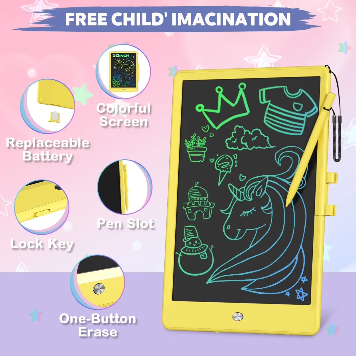 Colorful Doodle Board Drawing Tablet Erasable Electronic 10 Inch