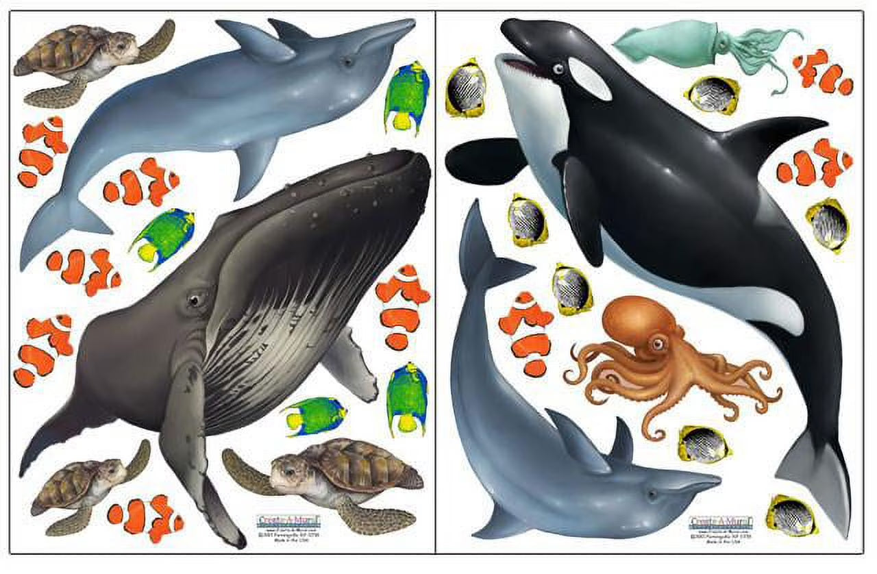 Ocean Wall Decals under the Sea Fish Whales Dolphins (29) Sea Life Wall Stickers 5" - 22"