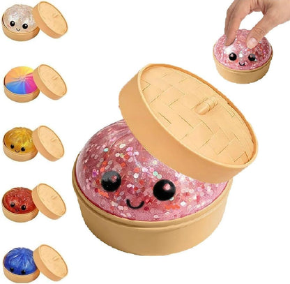 Glitter Dumpling Squishies, 2026 Upgrade Dumpling Squishies Mystery Box, Colorful Dumplings Stress Balls Fidget Sensory Toy, Stocking Stuffers with Food Steamer Stretchy Desk Toys