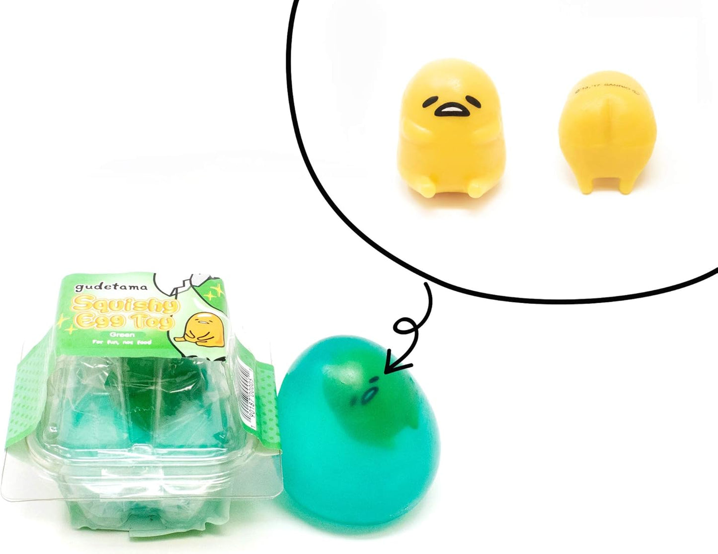 Gudetama Lazy Egg Yolk Cute Character in Sticky Stretchy Water Egg Squishy Toy (Green) Party Favors, Stress Balls, Birthday Gifts, Basket Fillers, Kawaii Squishies for Kids, Boys, Girls, Adults