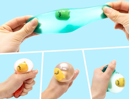 Gudetama Lazy Egg Yolk Cute Character in Sticky Stretchy Water Egg Squishy Toy (Green) Party Favors, Stress Balls, Birthday Gifts, Basket Fillers, Kawaii Squishies for Kids, Boys, Girls, Adults