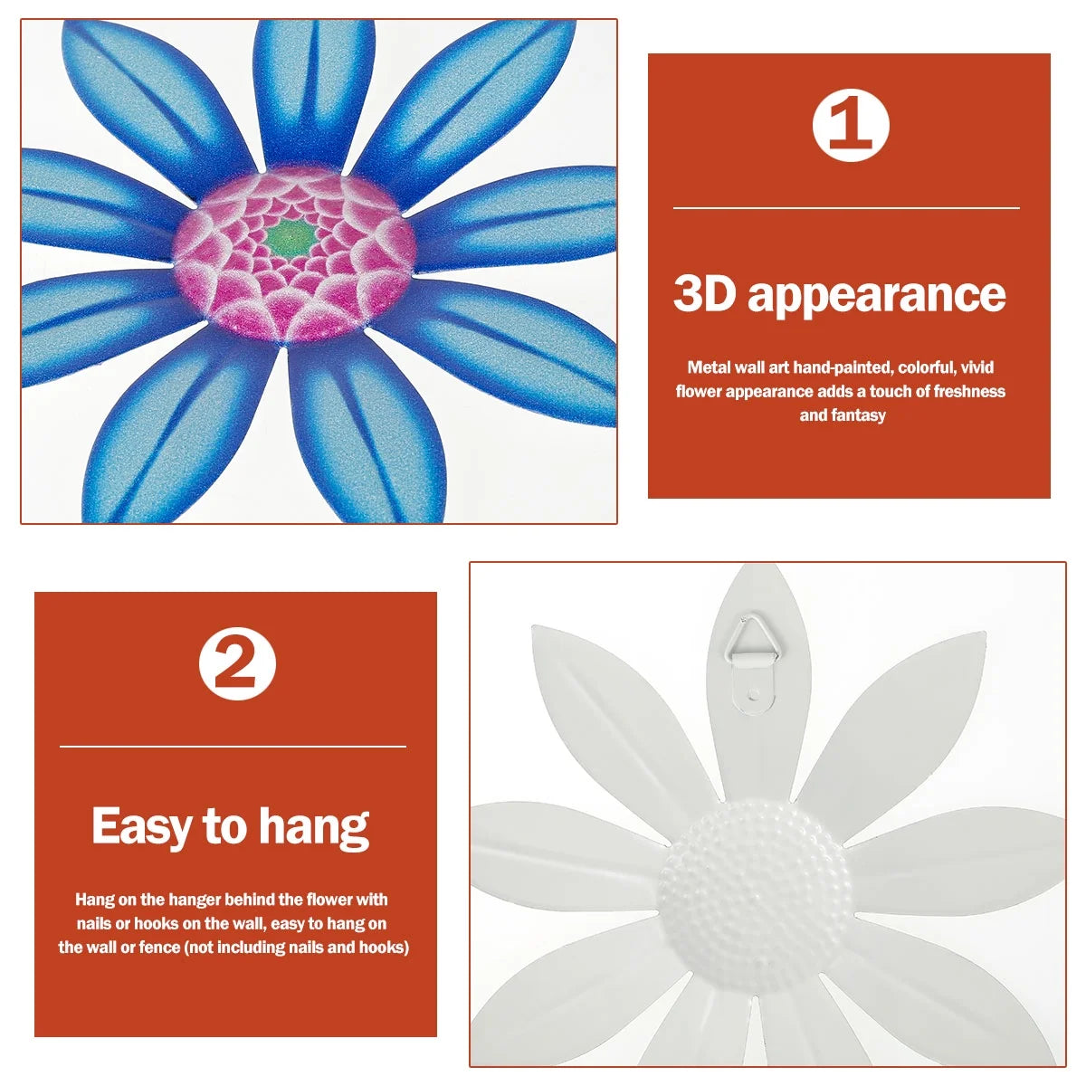 Metal Flower Wall Decor, 4 PCS Metal Outdoor Wall Art Decor, Metal Fence Art Wall Sculptures for Indoor outside Garden Patio Wall Decorations