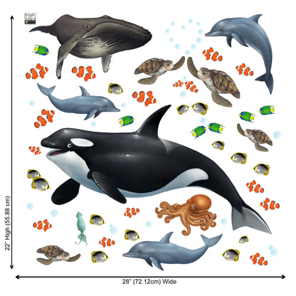 Ocean Wall Decals under the Sea Fish Whales Dolphins (29) Sea Life Wall Stickers 5" - 22"