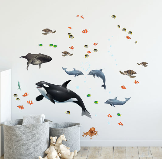Ocean Wall Decals under the Sea Fish Whales Dolphins (29) Sea Life Wall Stickers 5" - 22"