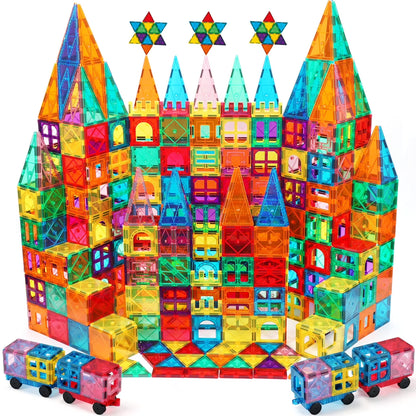 120Pcs Magnetic Tiles for Kids,Educational Magnetic Building Blocks for Boys Girls, STEM Preschool Kindergarten Learning Toys