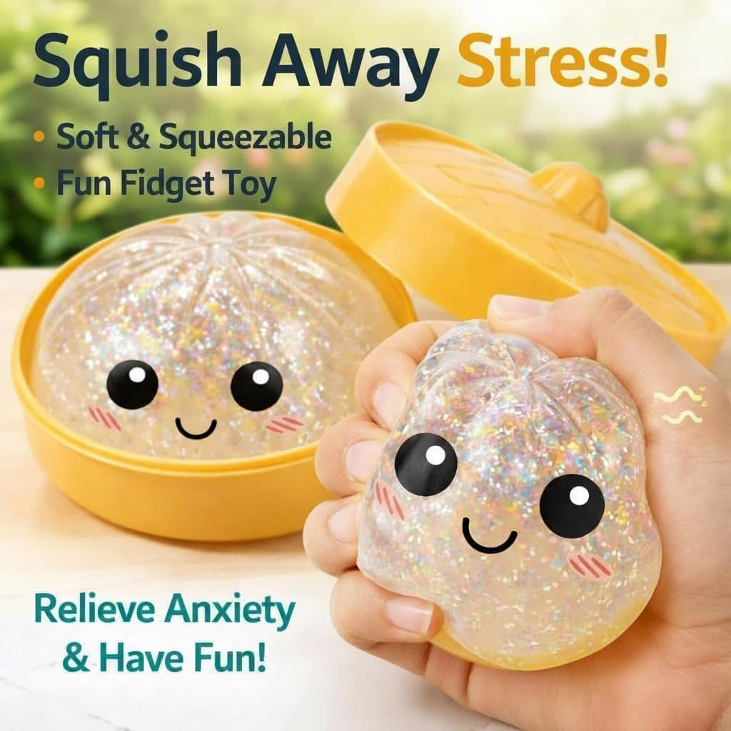 Glitter Dumpling Squishies, 2026 Upgrade Dumpling Squishies Mystery Box, Colorful Dumplings Stress Balls Fidget Sensory Toy, Stocking Stuffers with Food Steamer Stretchy Desk Toys